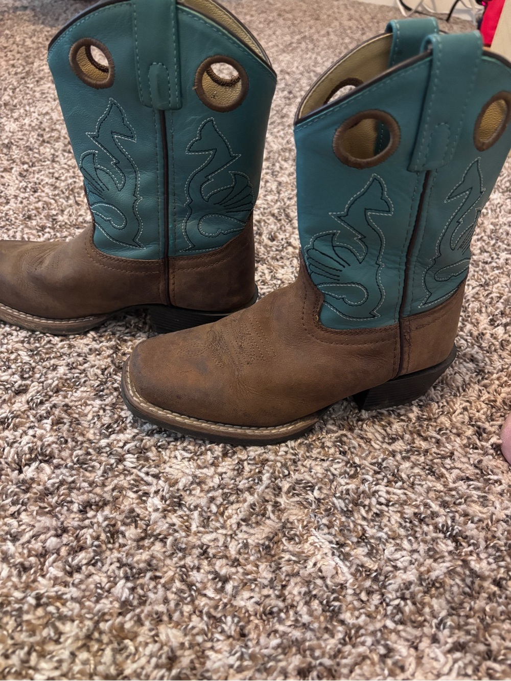 Girls Brown and Teal Western Pull-On Boots